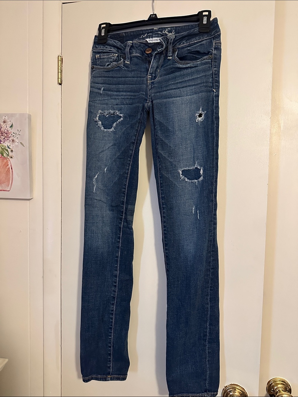 American Eagle Outfitters Dark Blue Distressed Skinny Jeans
